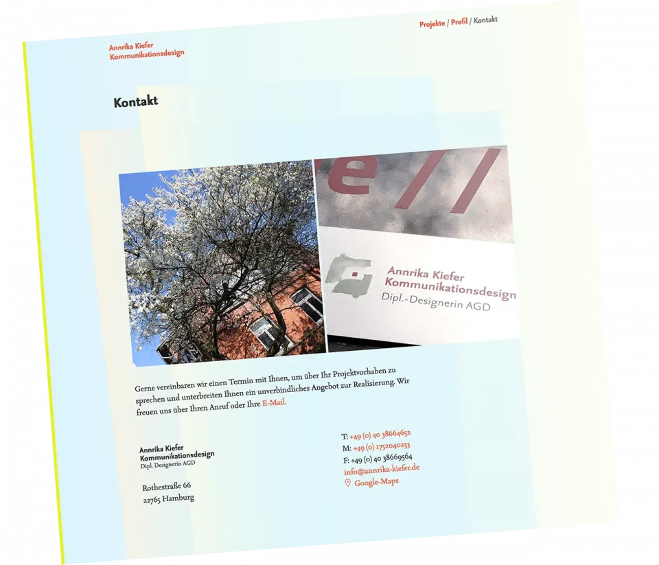 Annrika Kiefer Website Screenshot Kontakt