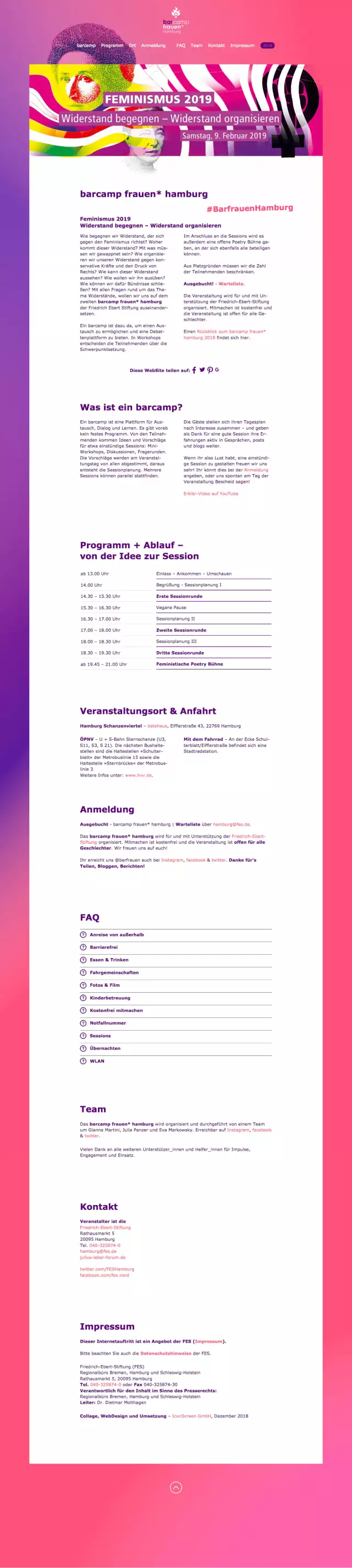 Feministisches Barcamp Frauen Hamburg, Website Screenshot