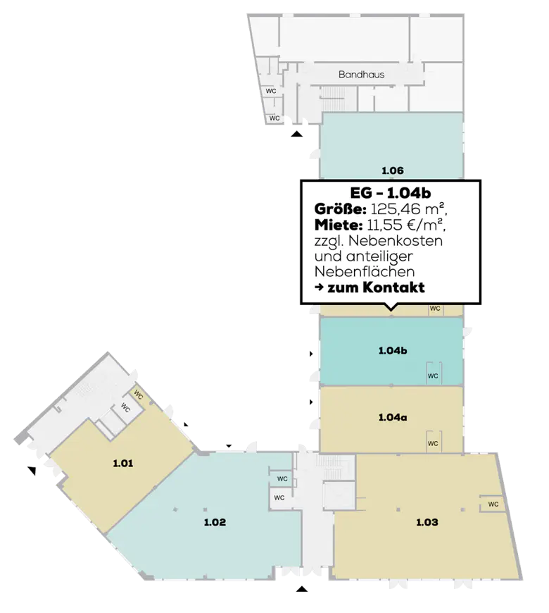 Website mit interaktivem Belegungsplan für zu vermietende Flächen, Immobilien