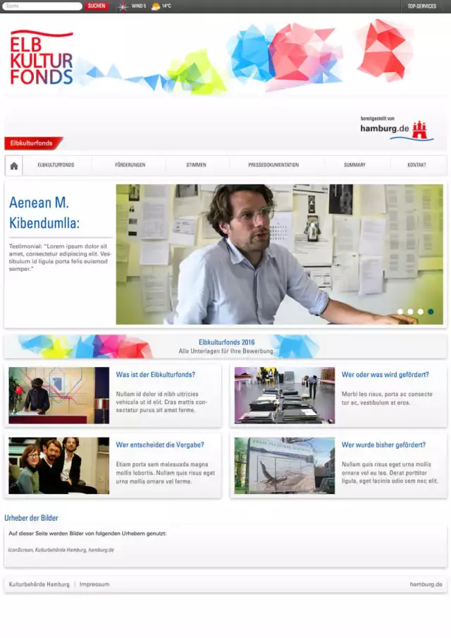 Elbkulturfonds, WebSite, Entwurf Startseite