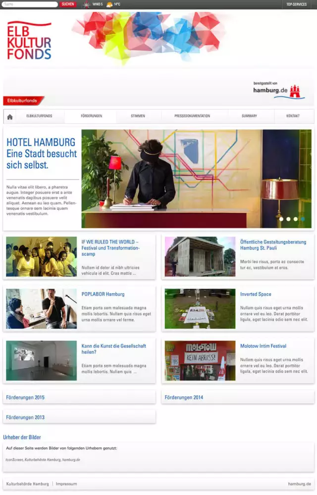 Elbkulturfonds, WebSite, Entwurf Projekte