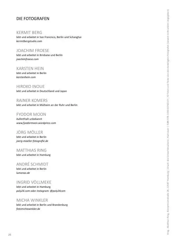 Fotoausstellung Sela5, Ausstelungskatalog, Innenlayout Liste