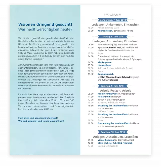 Innenansicht von dem Flyer Inselseminar