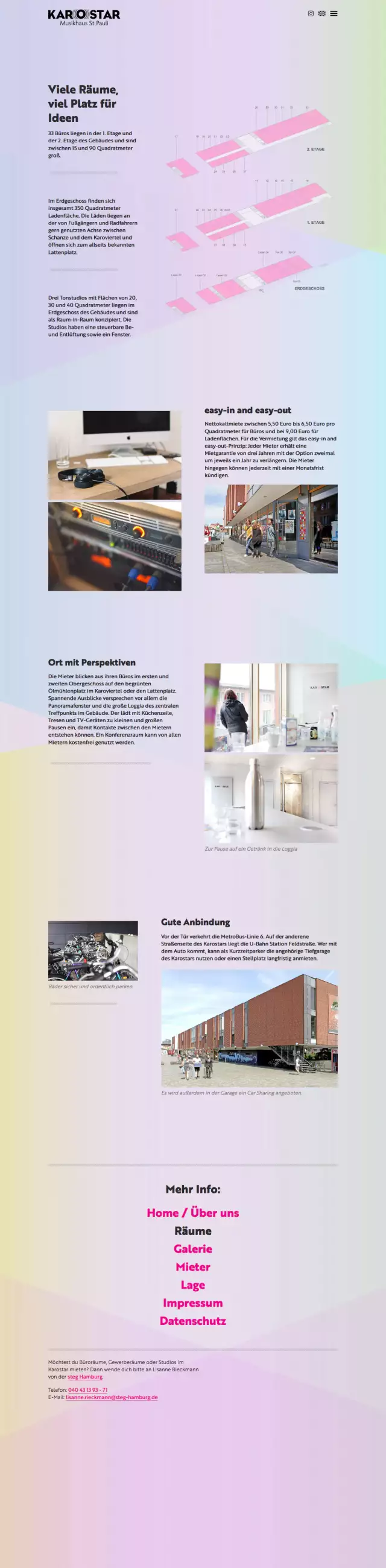 Karostar Musikhaus Hamburg, Screenshot Website Räume