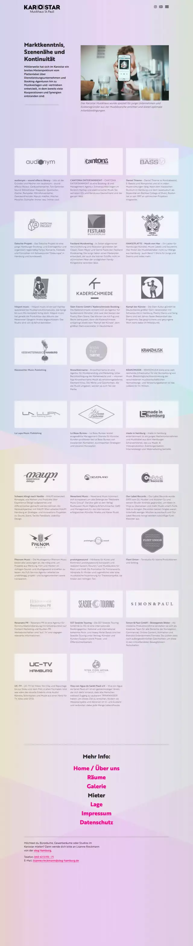 Karostar Musikhaus Hamburg, Screenshot Website Mieter