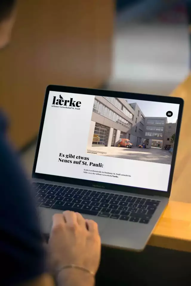 Frau vor einem Laptop mit der Website laerke Hamburg