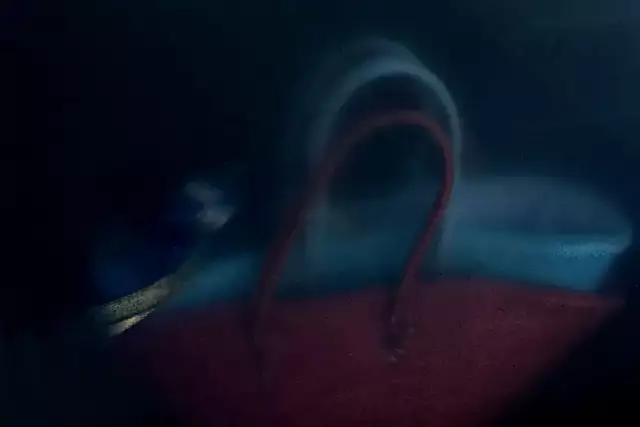 Das Foto zeigt eine Nahaufnahme von Einkaufstaschen, verschwommen hinter einer Milchglasscheibe