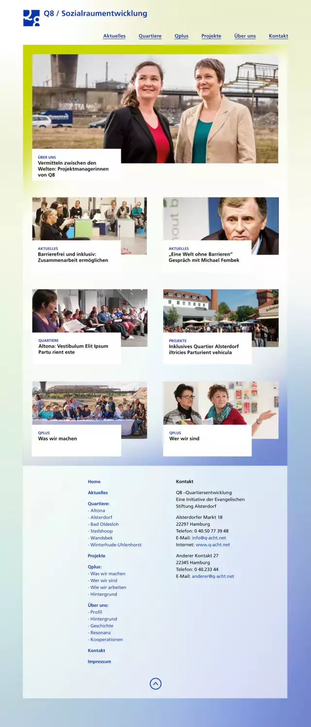 Screenshot der Q8 Website, weiterrEntwurf der Startseite