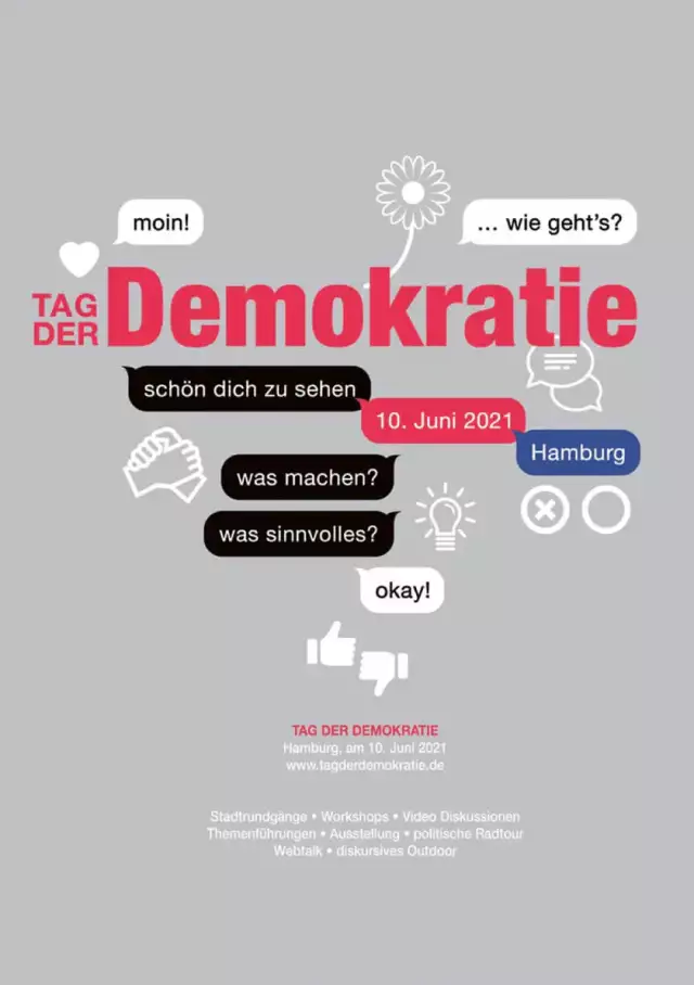 Design für Events, Veranstaltung politische Bildung, Entwurf 4, Sprechblasen