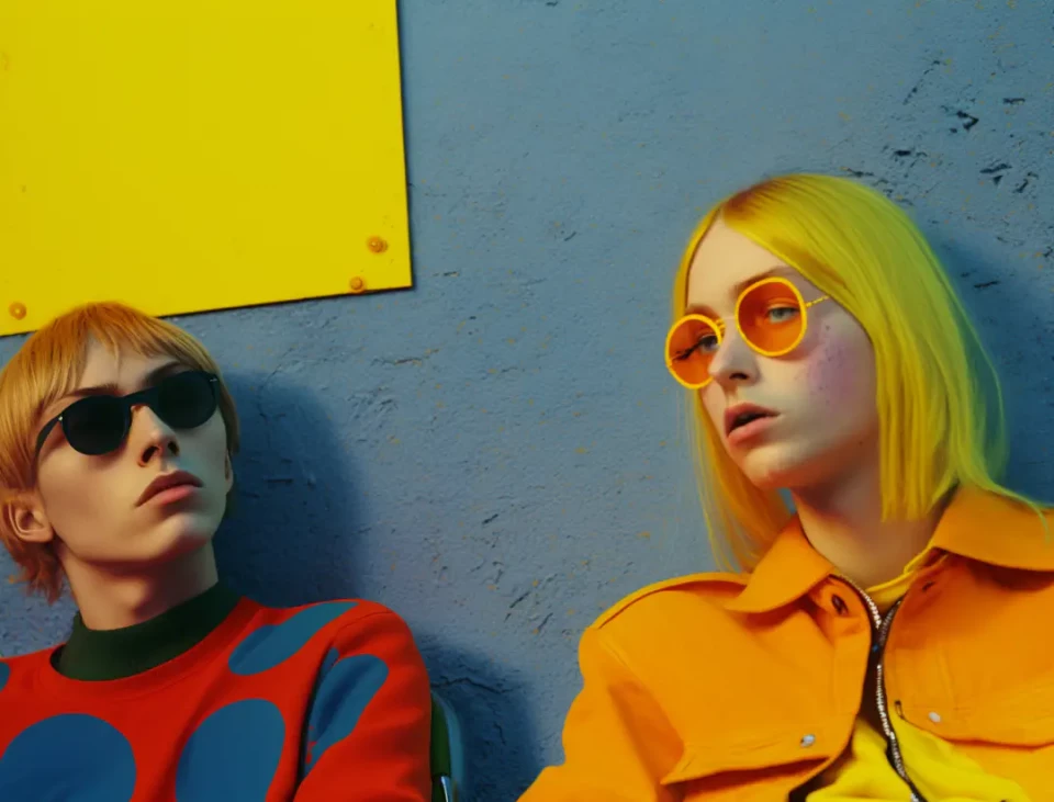 2 Teenager sitzen beieinander, Sonnenbrille, coole Athmosphäre, Collage, poetisch