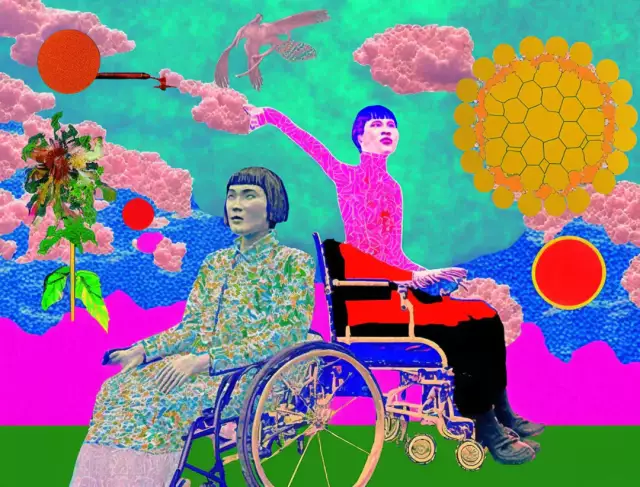 freie Collage, wirkt wie Illustration 2 Menschen mit Behinderung