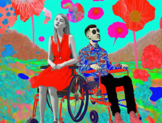 freie wie Illustration mit 2 Menschen mit Behinderung, pop Farben