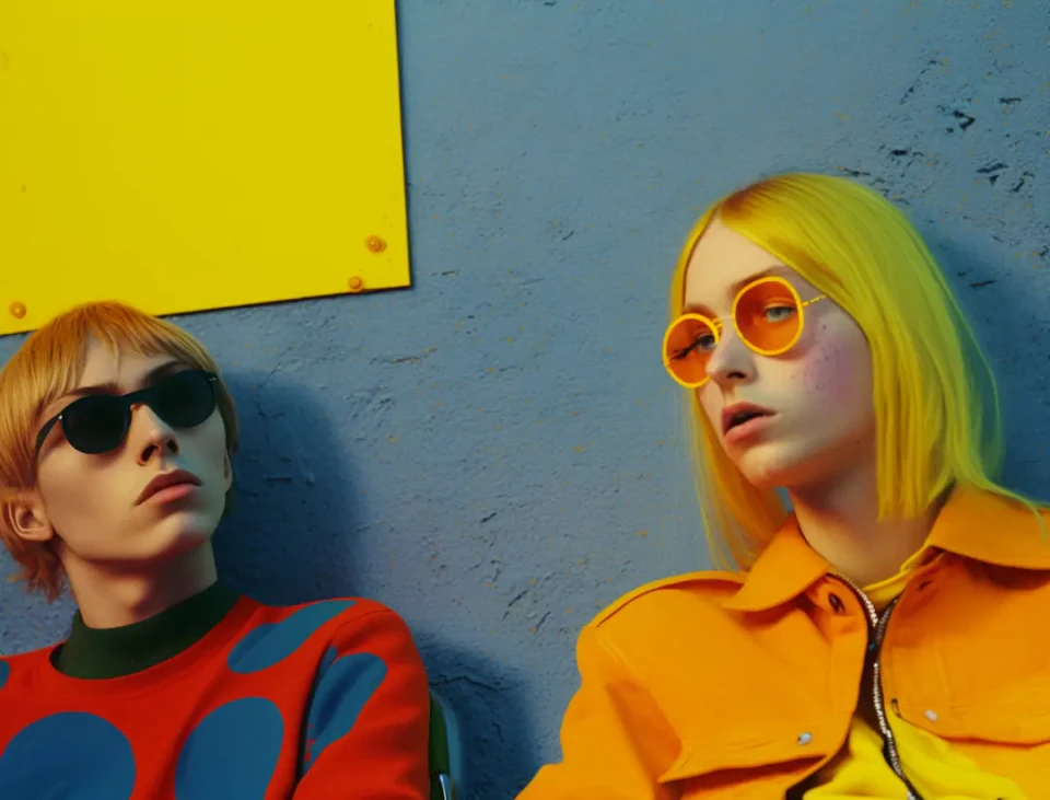 2 Teenager sitzen beieinander, Sonnenbrille, coole Athmosphäre, Collage, poetisch