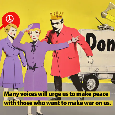 cut-up Collage - Many voices will urge us to make peace with those who want to make war on us.