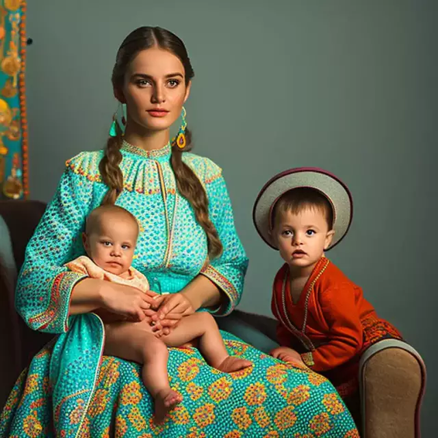 russische junge Mutter mit Kind, KI generiert, 11.2022