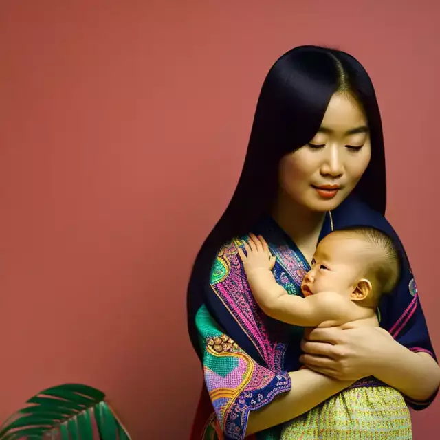 chinesische junge Mutter mit Kind, KI generiert, 11.2022