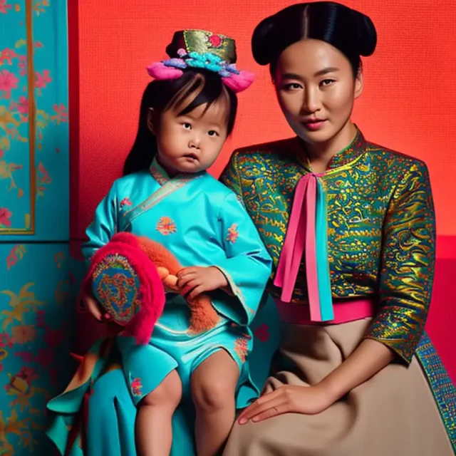 chinesische junge Mutter mit Kind, KI generiert, 11.2022
