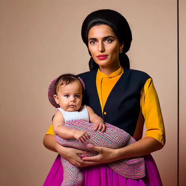 portugiesische junge Mutter mit Kind, KI generiert, 11.2022