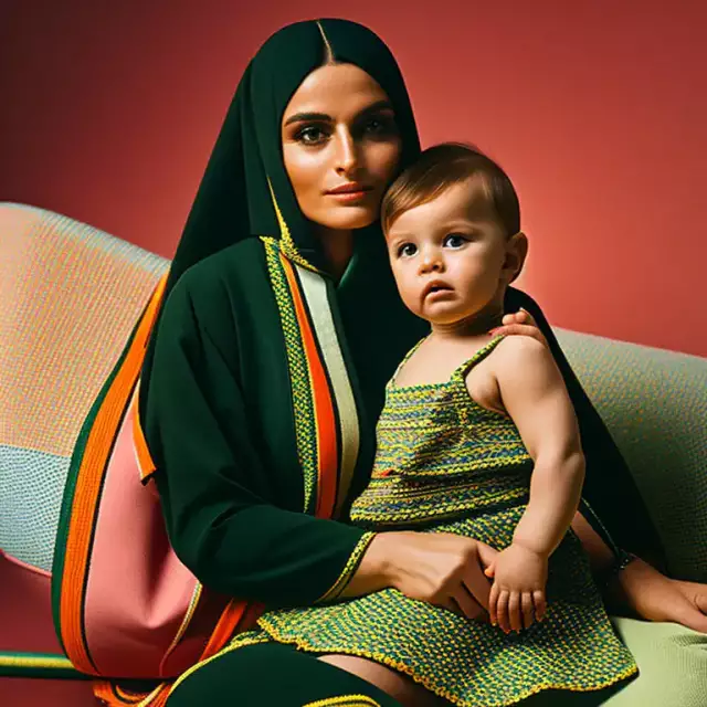 italienische junge Mutter mit Kind, KI generiert, 11.2022