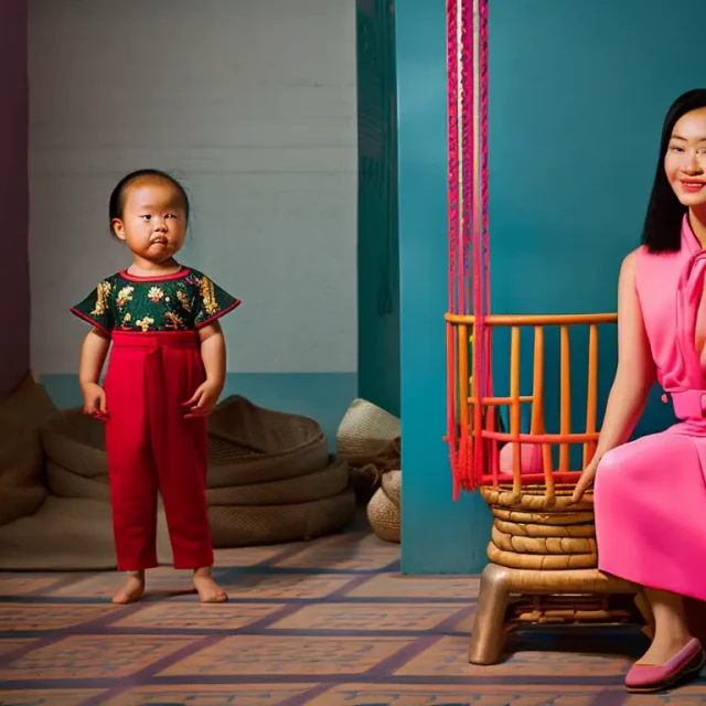 chinesische junge Mutter mit Kind, KI generiert, 11.2022