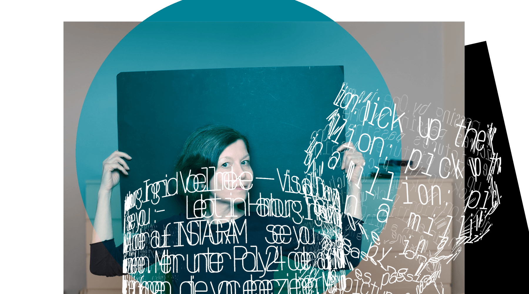 Fotografie von Ingrid Völlmeke, Hamburg, IconScreen – die Fotografie ist calloagiert mit Textelementen und farbigen Flächen.