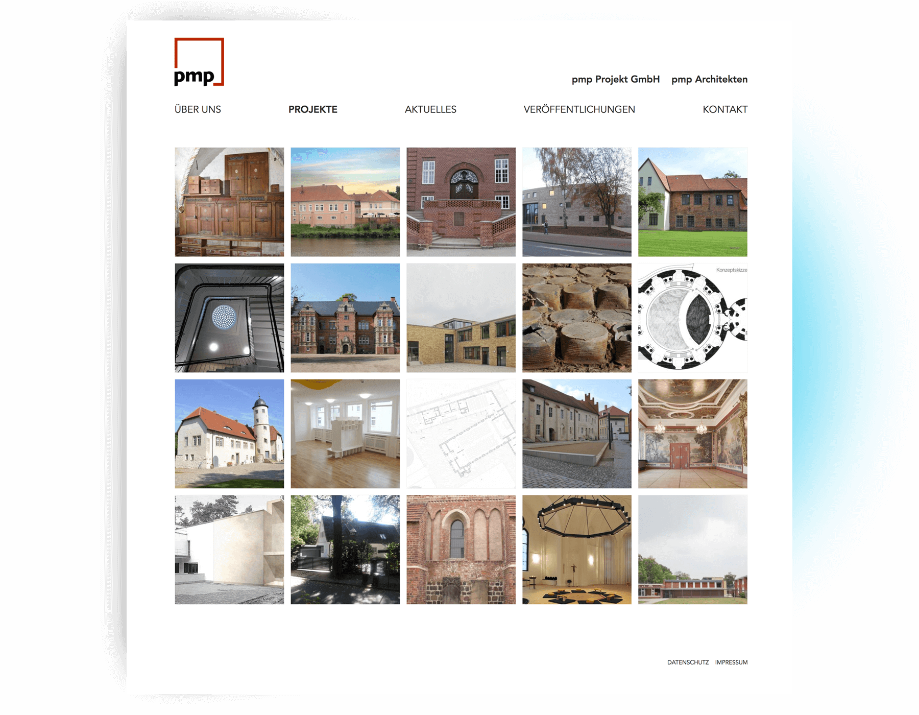 PMP Architekten; Screenshot der WebSite von 2018; Übersichtsseite