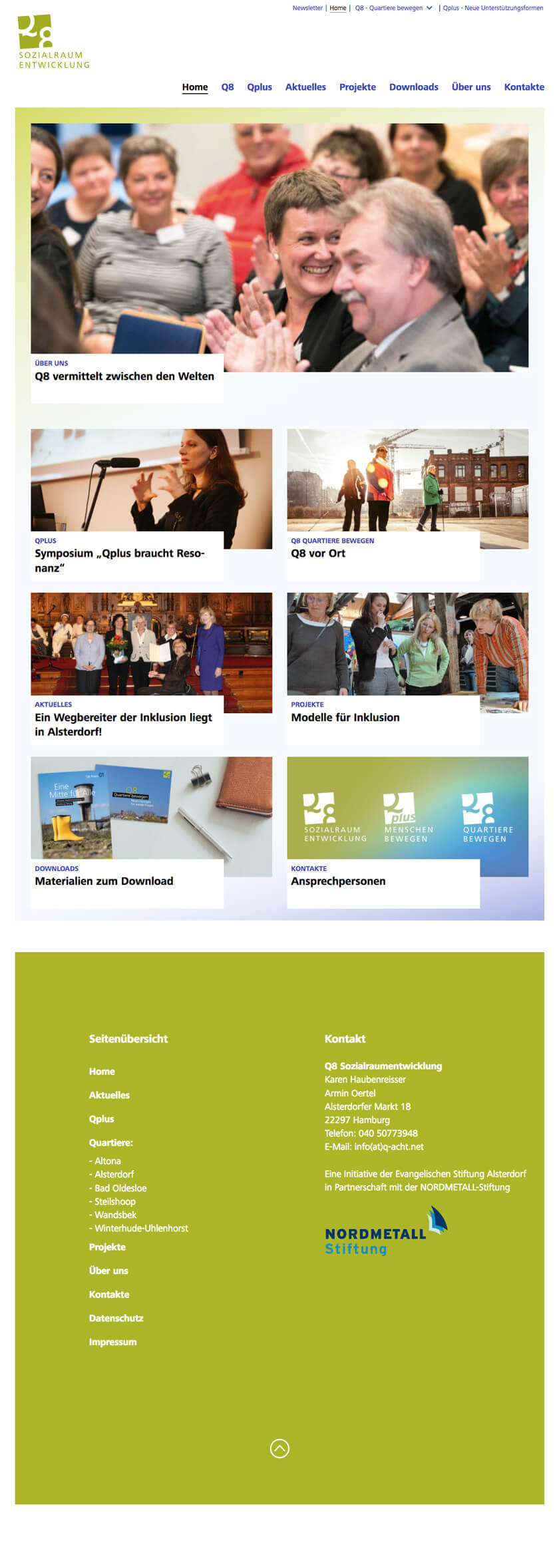 Screenshot WebDesign soziale Einrichtungen, Stadtentwicklung  Sreenshot Q8 Sozialraumorientierung Startseite