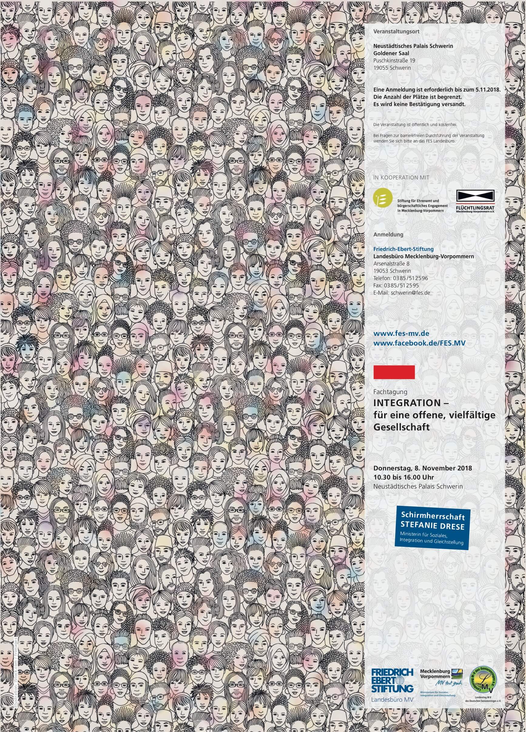 Flyer politische Bildung, Integration, Alternative Titelseite: sehr viele verschieden Köpfe als Strichzeichnung