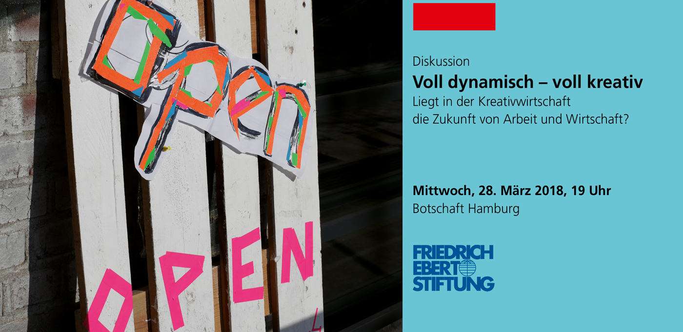 Flyer politische Bildung. Open Open. Impression aus dem Hamburger Kreativquartier Oberhafen.