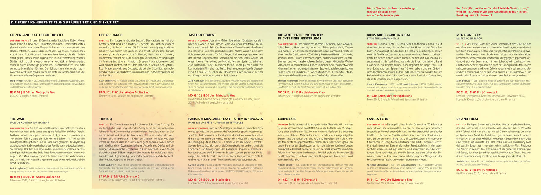 Flyer Rückseite Filmfest zum politischen Film 2017; Text; Farben gelb