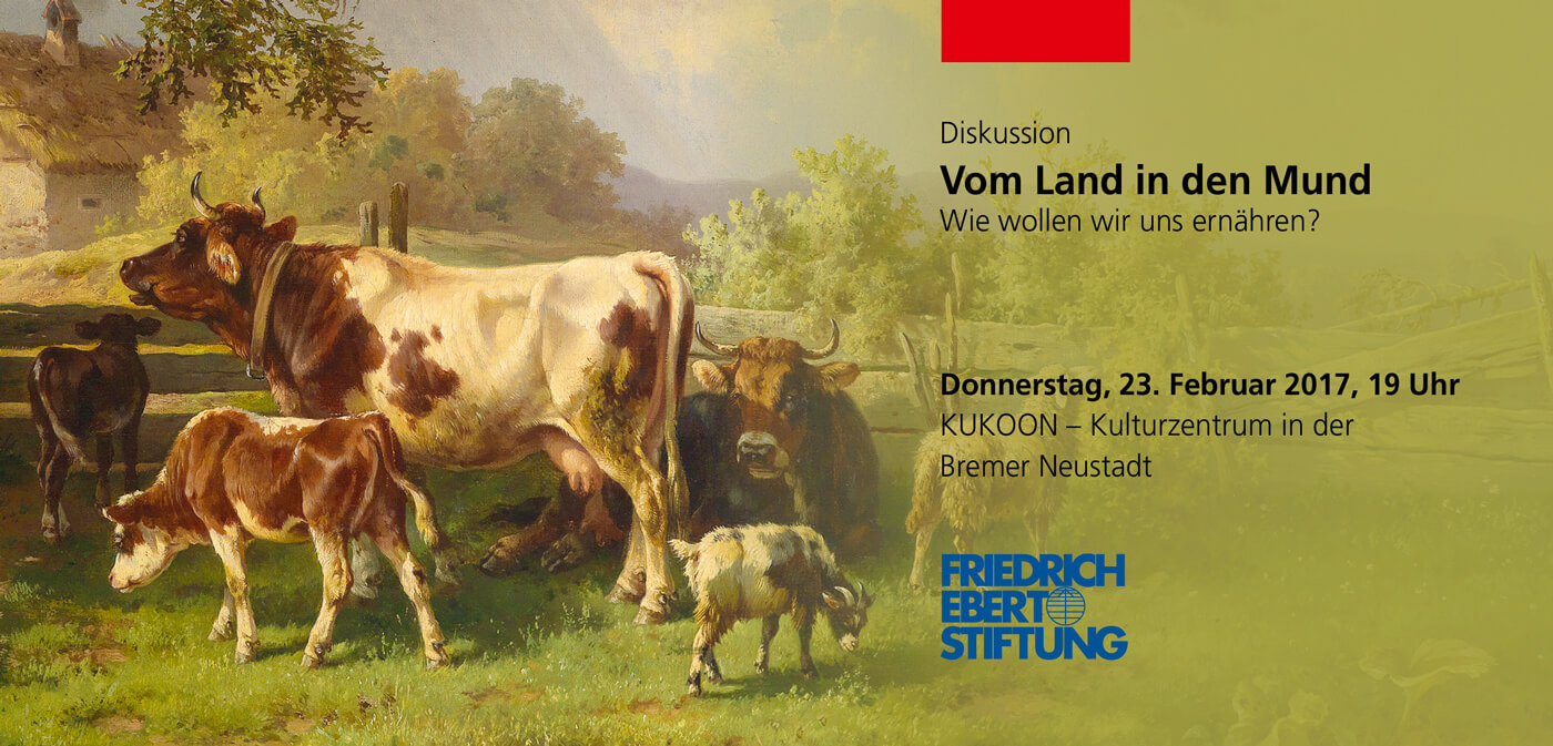 Eine altmodische Illustration einen Bauernhofes mit einer Kuh und mehreren Kälbern