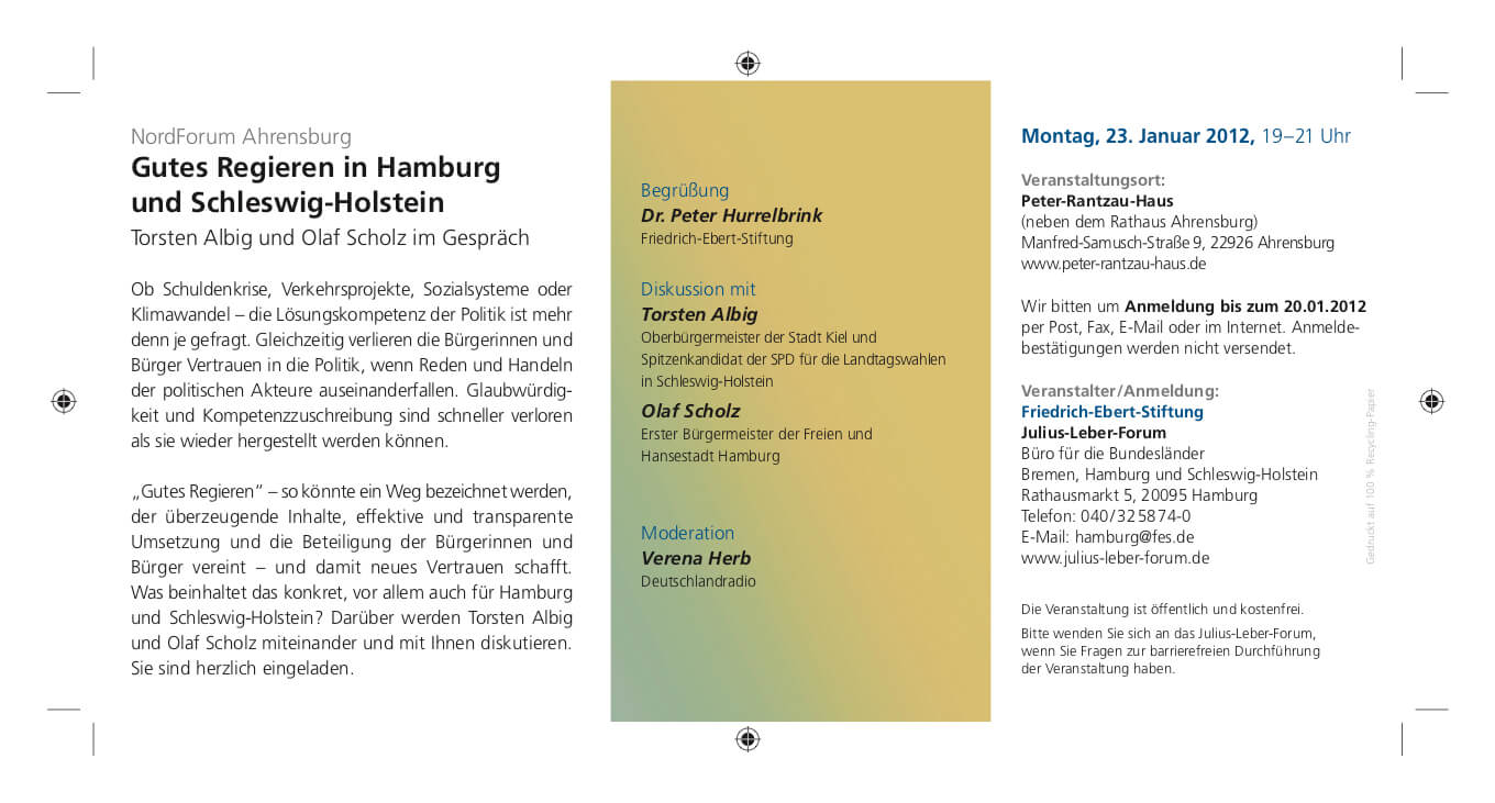 Flyer-Motiv politische Bildung: Regierungsbilanz in Hamburg; Rückseite des Flyers