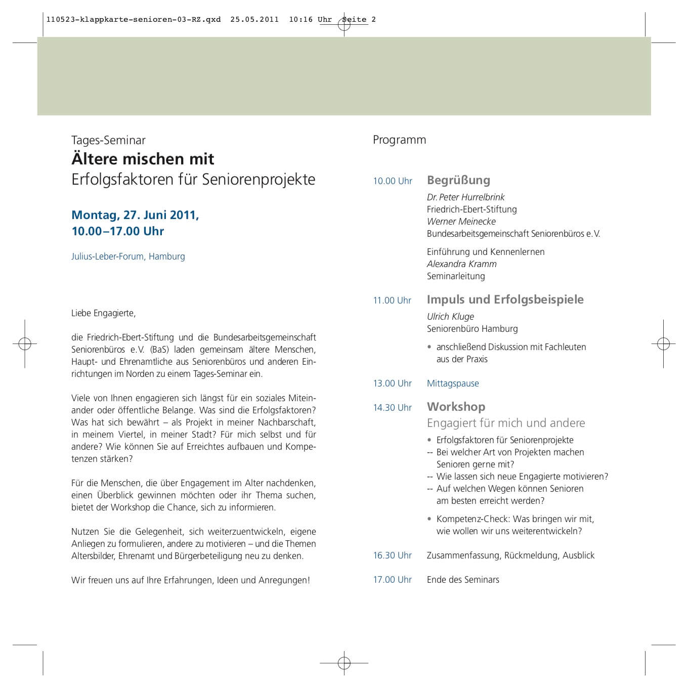 Flyer-Motiv politische Bildung: Senierenprojekte in der Diskussions; Veranstaltungsablauf