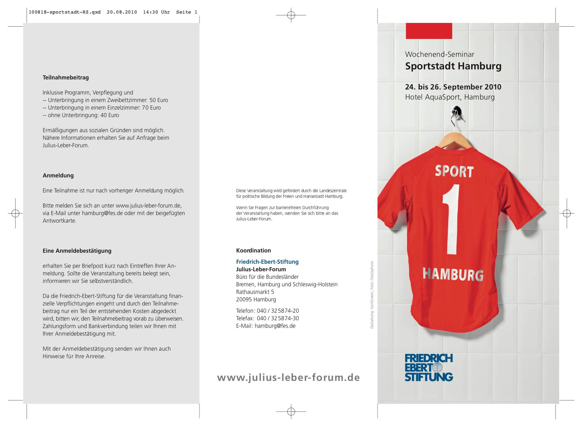 Flyer-Motiv politische Bildung: Sport in der Hansestadt Hamburg; Trikot mit dem Aufdruck 