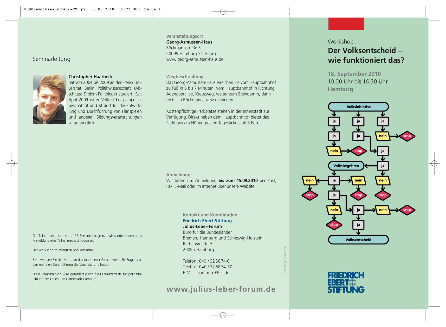 Flyer-Motiv: Volksgesetzgebung in Hamburg; mit einem Ablaufplan der zur Verfügung stehenden Instrumente zum Thema Volksentscheid