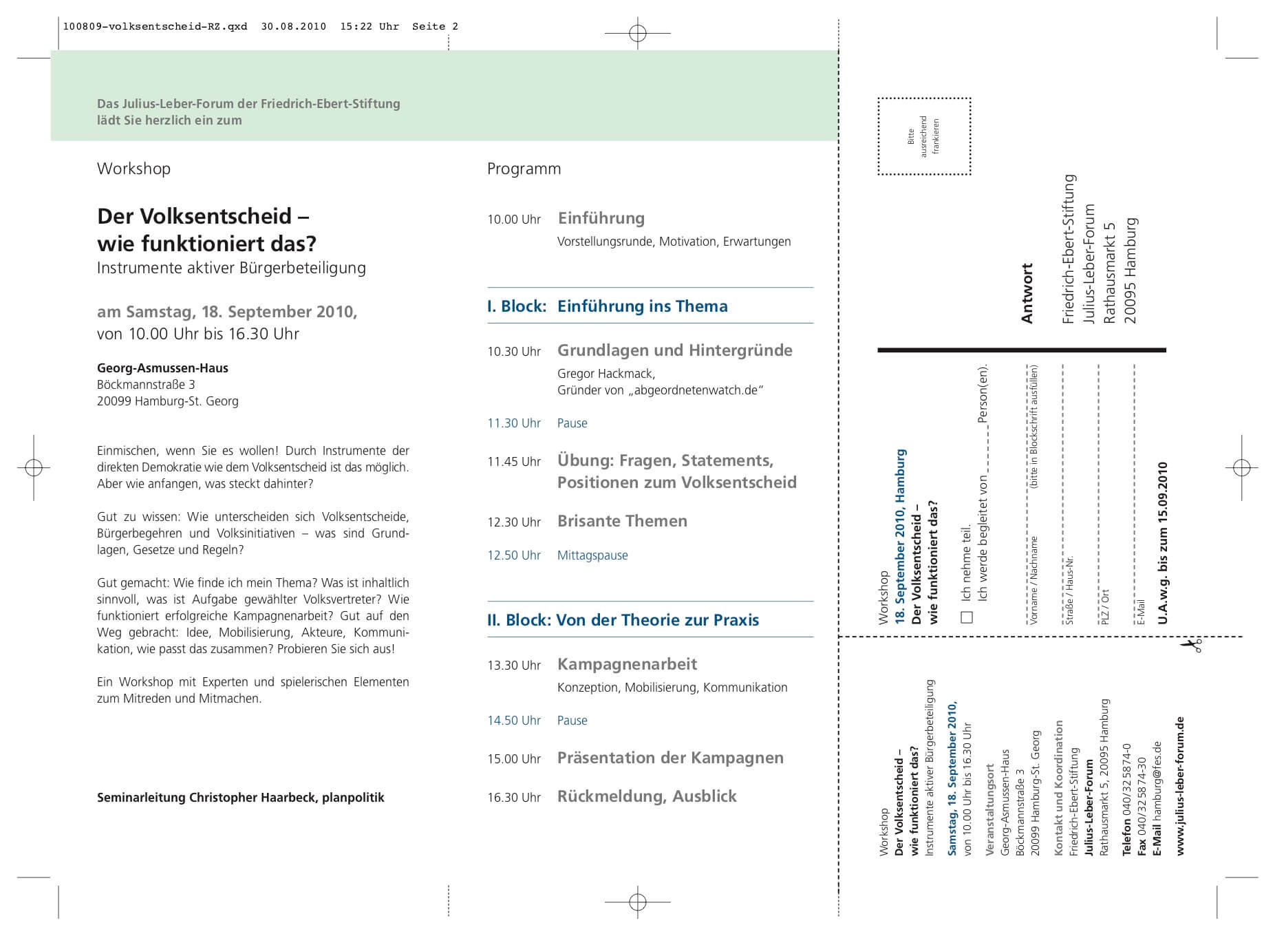 Flyer-Motiv: Volksgesetzgebung in Hamburg; Rückseite des Flyers