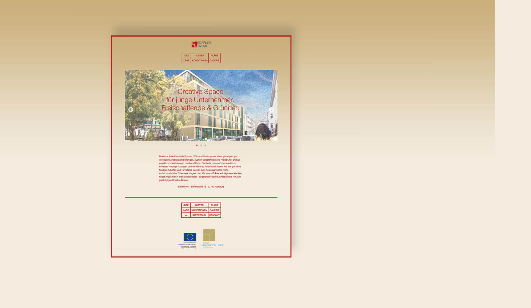 EIFFLER WERK; Themen-Immobilie in St. Pauli, Hamburg; ScreenShot der Startseite