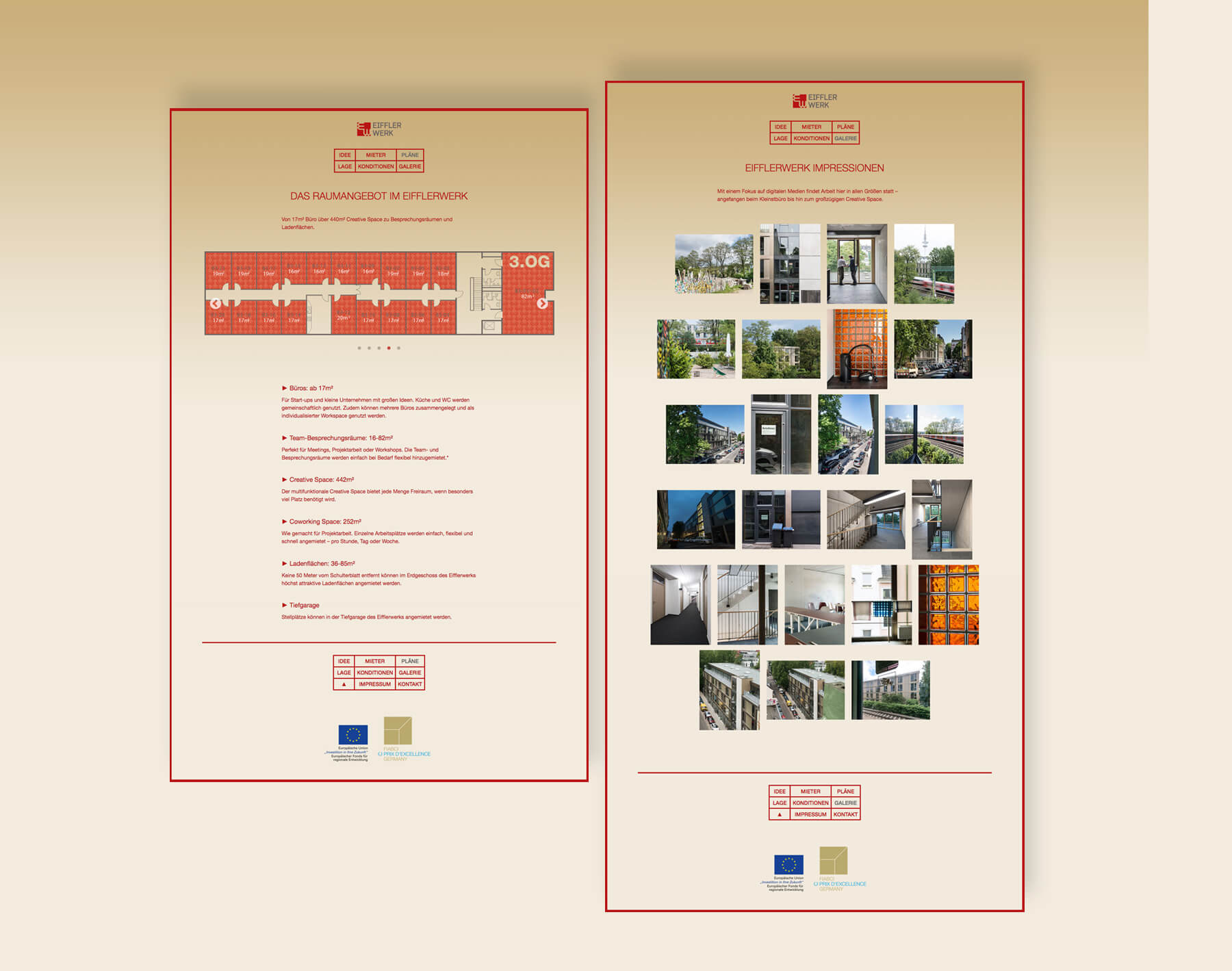 EIFFLER WERK; Themen-Immobilie in St. Pauli, Hamburg; ScreenShot mit interaktiven Belegungsplan; ScreenShot mit Bilder-Galerie St. Pauli