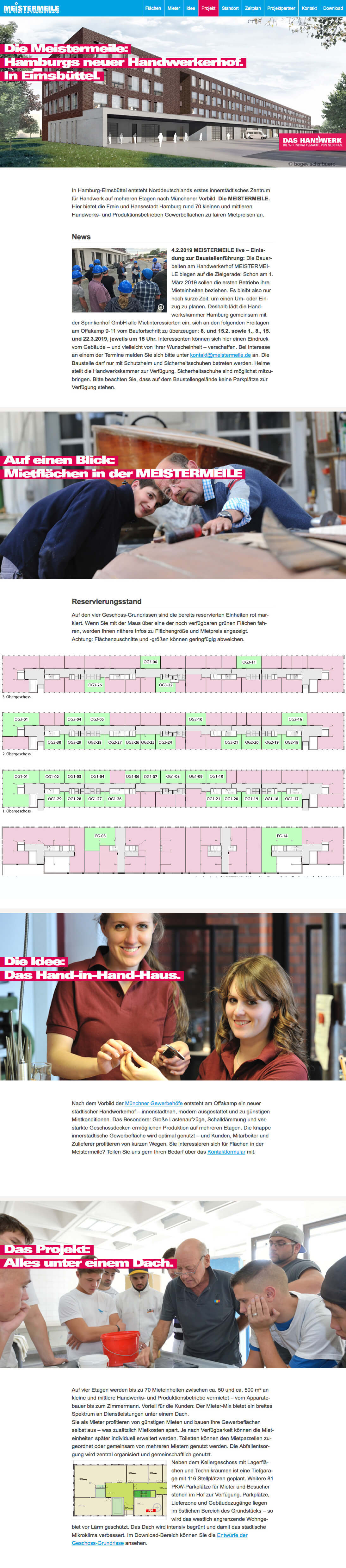 MEISTERMEILE - der neue Handwerkerhof in Hamburg; ScreenShot der WebSite