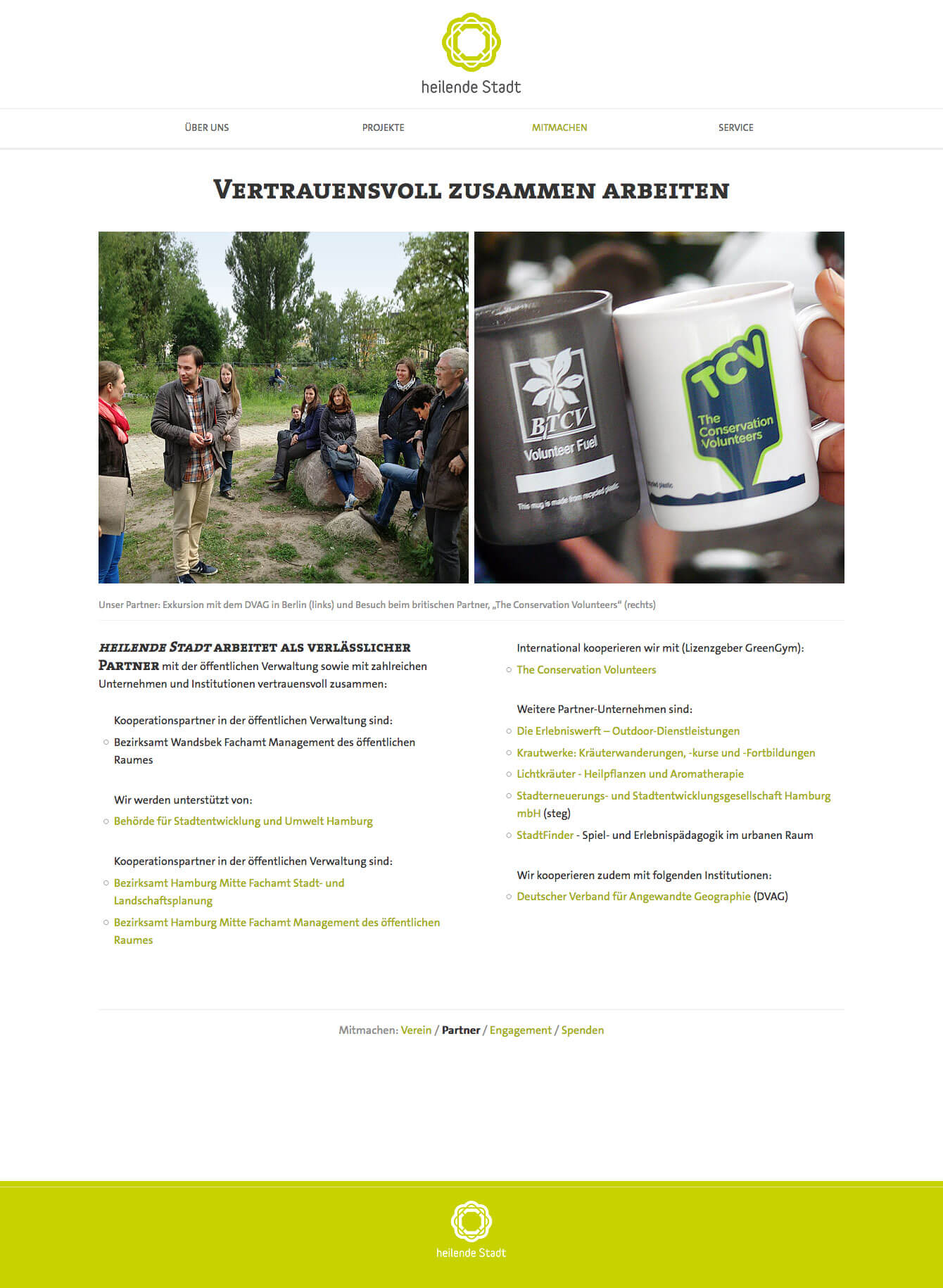 heilende Stadt – WebSite; ScreenShot; mehrere Fotos und 2-spaltiger Text