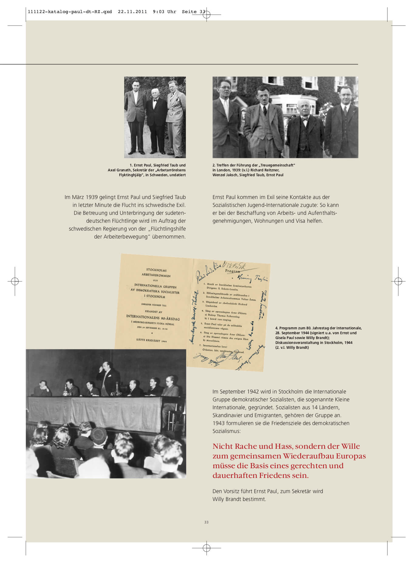 Leben von Ernst Paul; die Geschichte der sudentendeutschen Arbeiterbewegung, Broschüre Innen-Layout; die Jahre 1939-1945, Seite 2