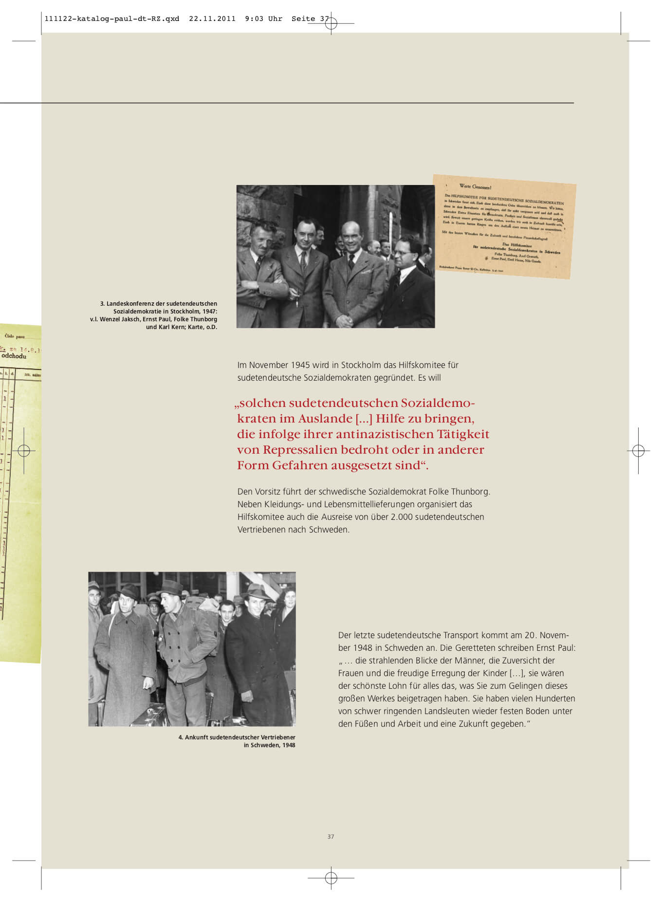 Leben von Ernst Paul; die Geschichte der sudentendeutschen Arbeiterbewegung, Broschüre Innen-Layout; die Jahre 1945-1958, Seite 2