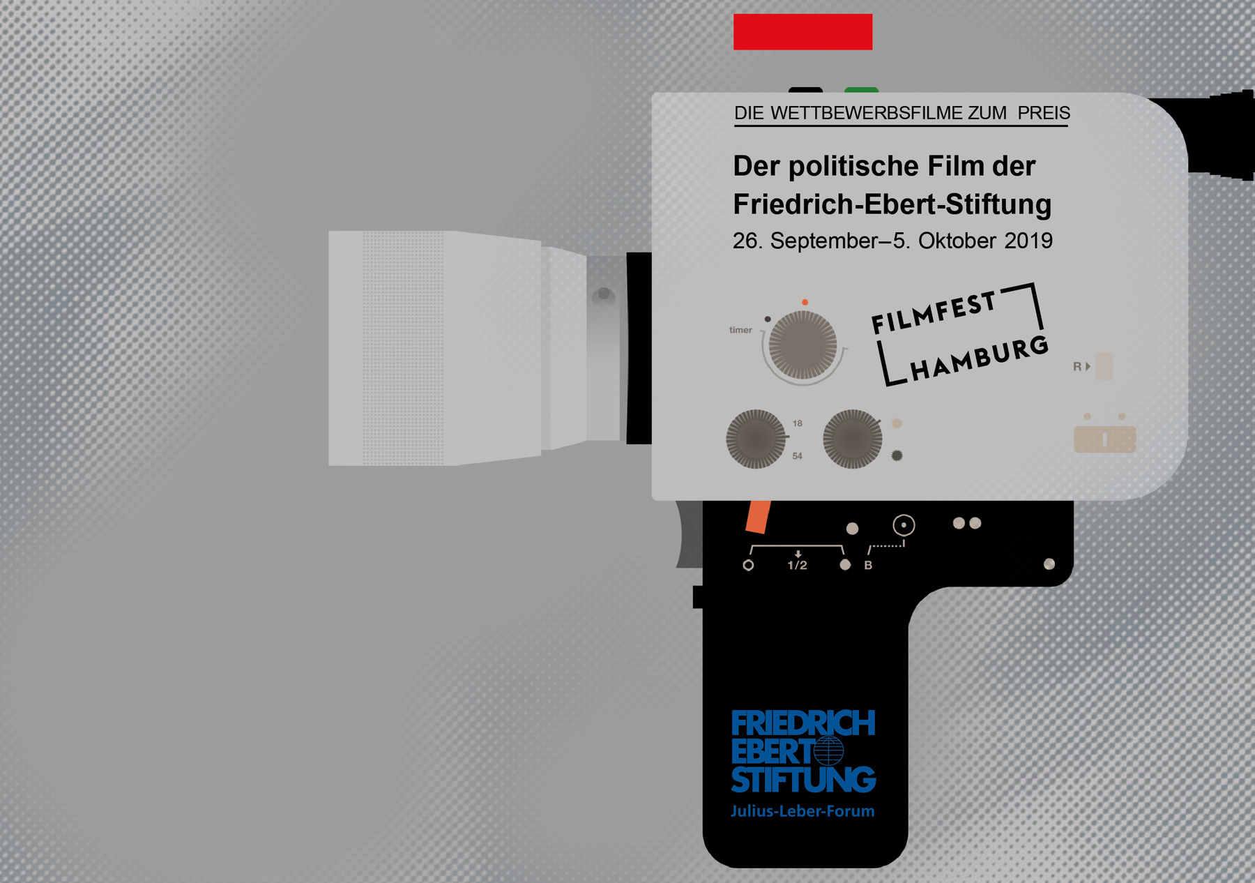 Flyer-Motiv Filmfestival; gezeichnete Super-8 Kamera im Flat-Design; als Vorlage diente die Abbildung einer Nizo 800 P Professional