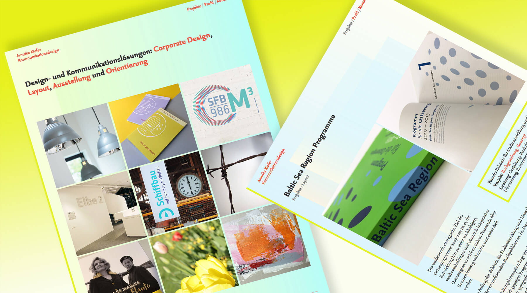 WebDesign Kommunikationsdesign Annrika Kiefer Screenshots im Anschnitt; Übersichtsseite und Detailseite