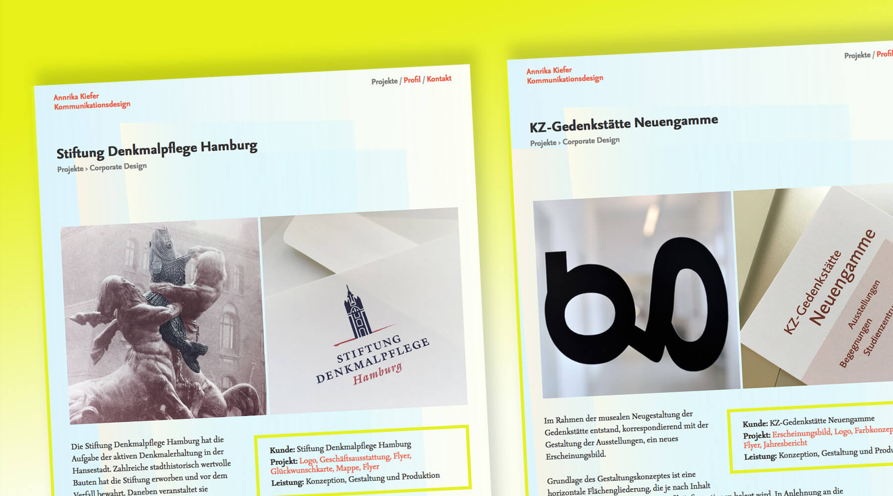 WebDesign Kommunikationsdesign  Annrika Kiefer Screenshots im Anschnitt; 2 Detailseiten