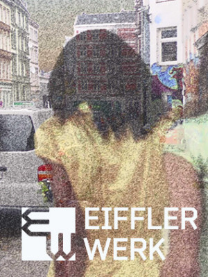 EIFFLER WERK; Themen-Immobilie in St. Pauli, Hamburg; Log auf gerastereten Passantinnen-Bild