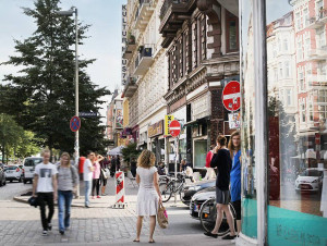 Straßenszene Schanzenviertel, Schulterblatt Ecke Eifflerstraße